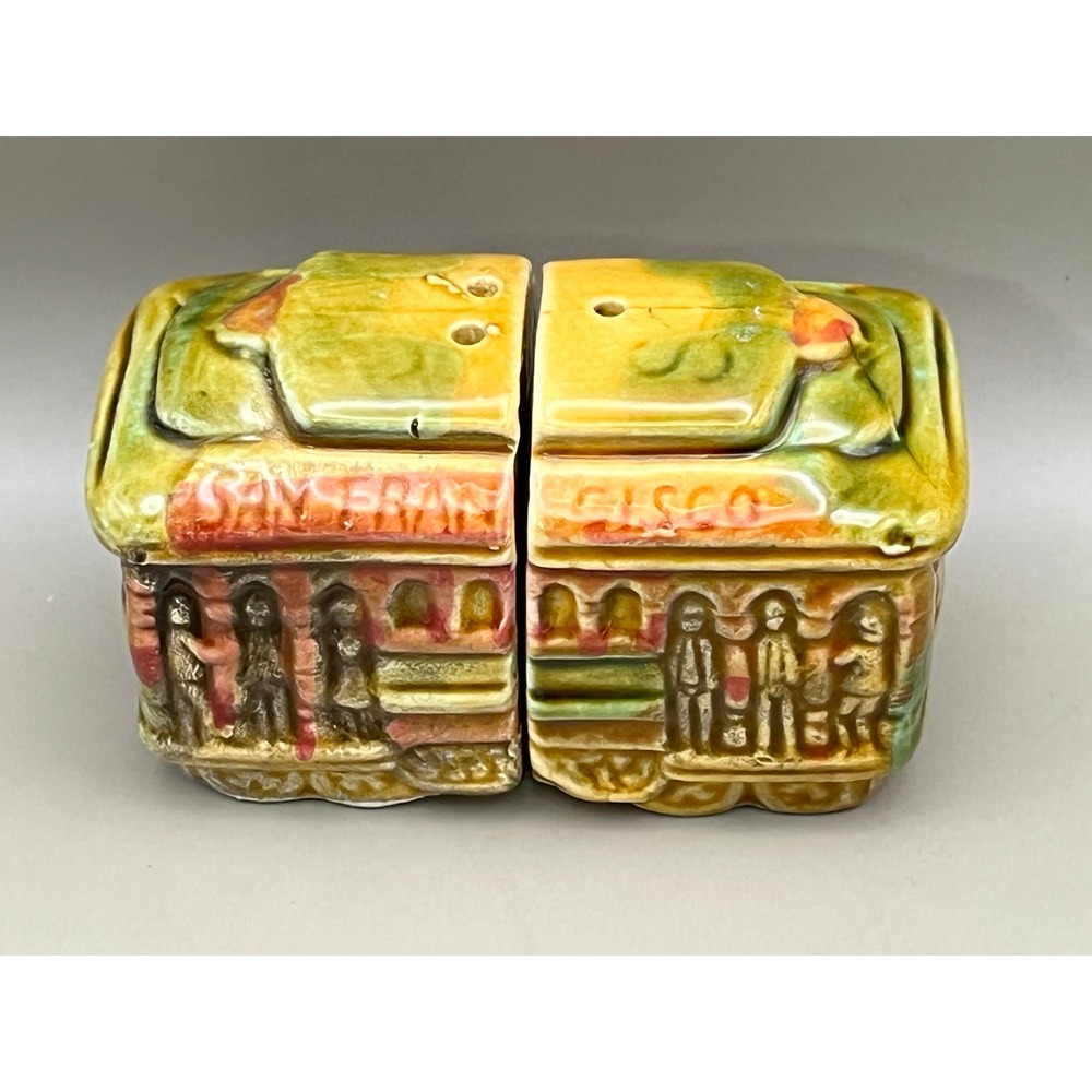 Vtg SNCO Japan‎ San Francisco Cable Car Ceramic Salt and Pepper Shakers Set